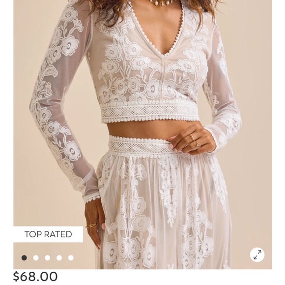 Altar'd State White Floral Lace Cropped V-Neck Top - Picture 3 of 5